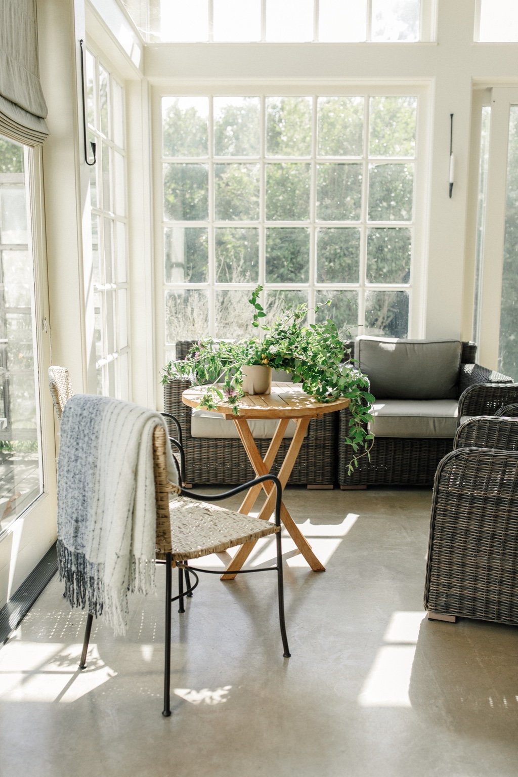 Sunlit room with natural textures.